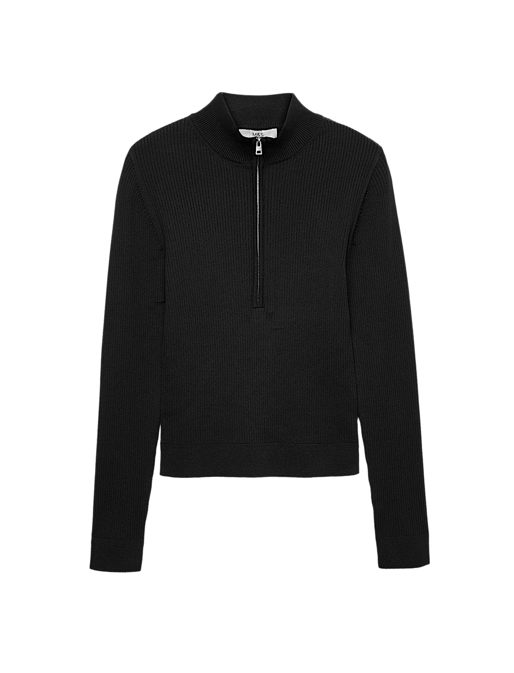 Ribbed Textured Half Zip Fitted Knitted Top