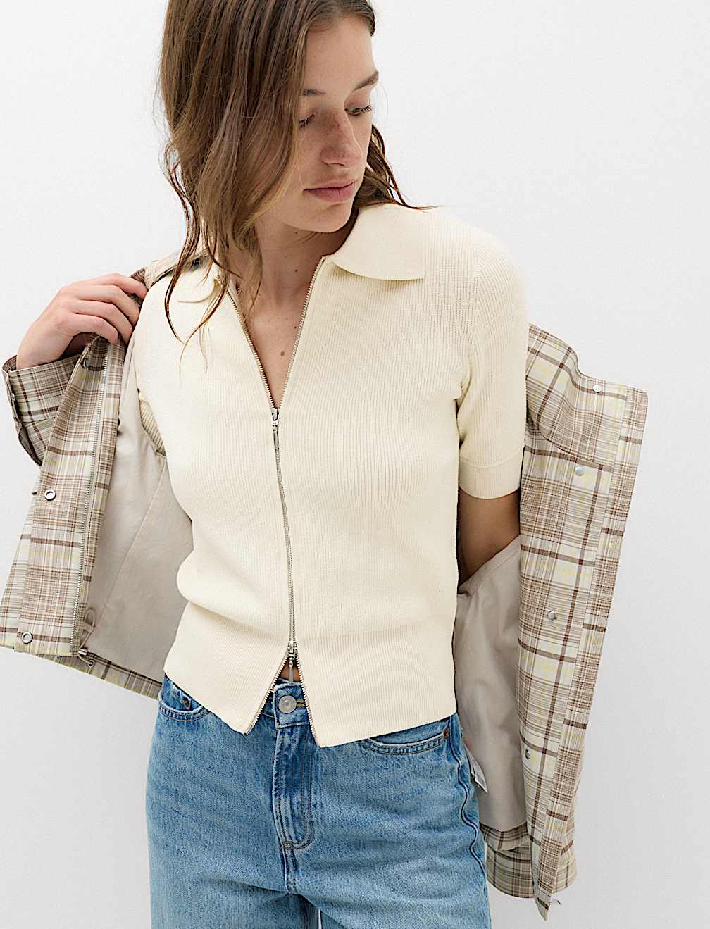 Collared Zip Up Slim Fit Cardigan