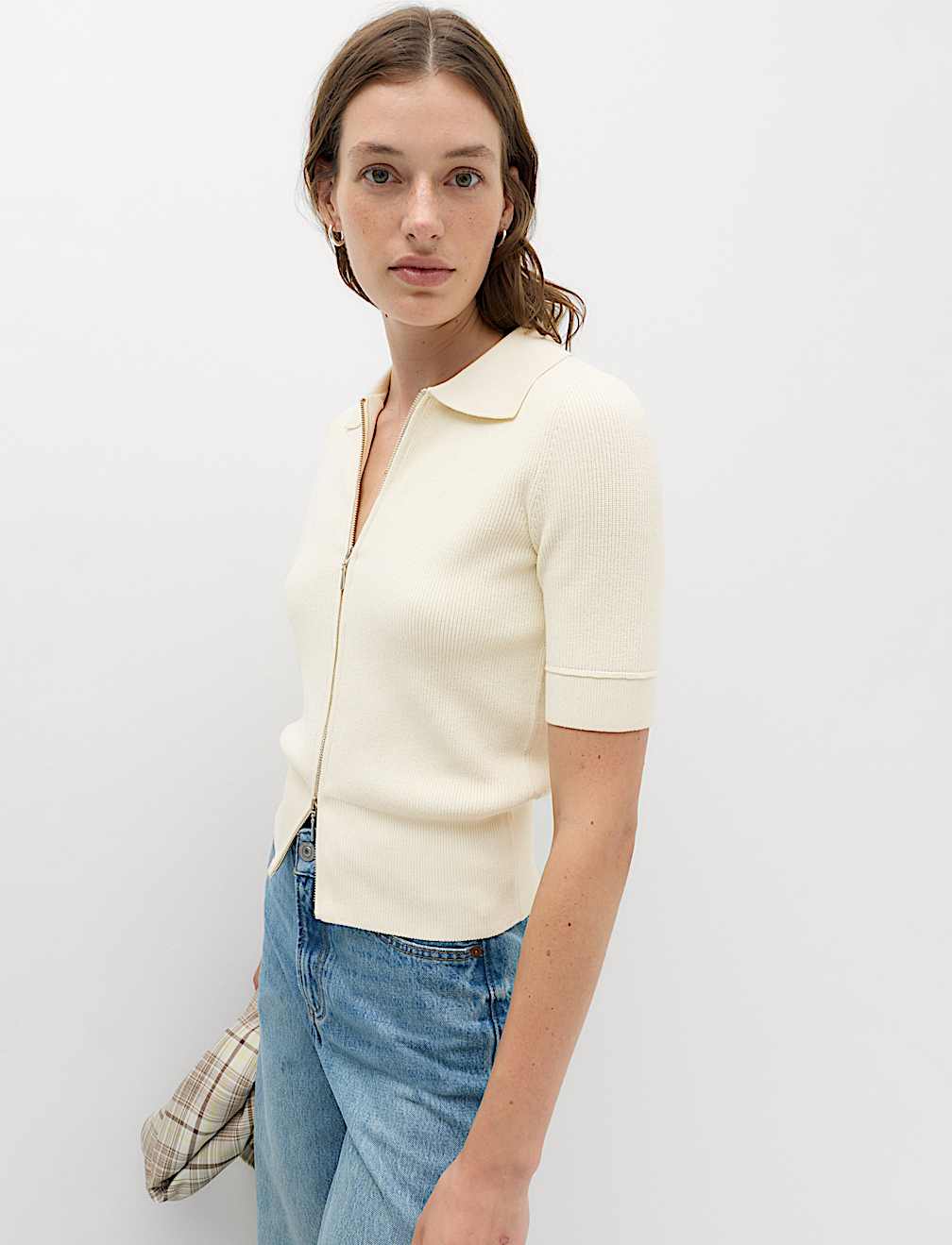 Collared Zip Up Slim Fit Cardigan