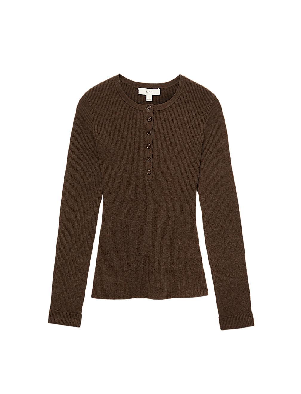 Ribbed Henley Neck Fitted Knitted Top