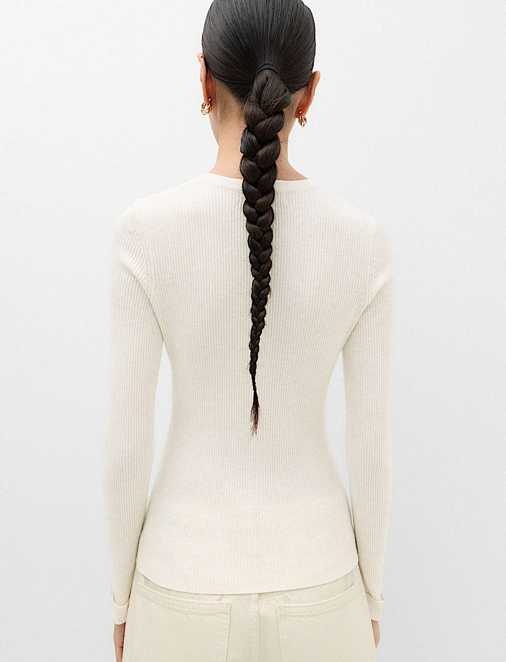 Ribbed Henley Neck Fitted Knitted Top