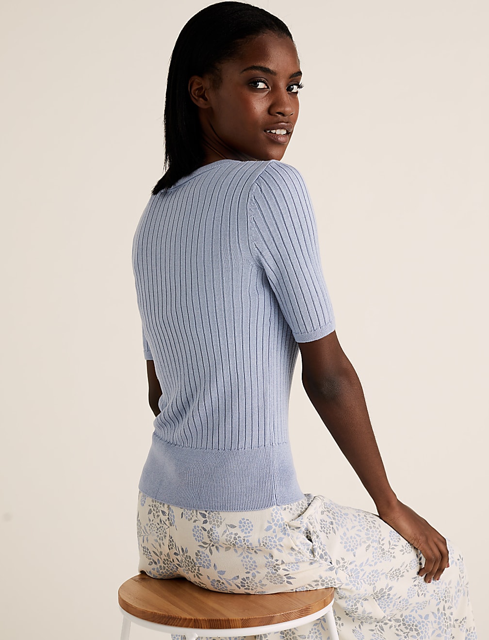 Knitted V-Neck Mock Wrap Top