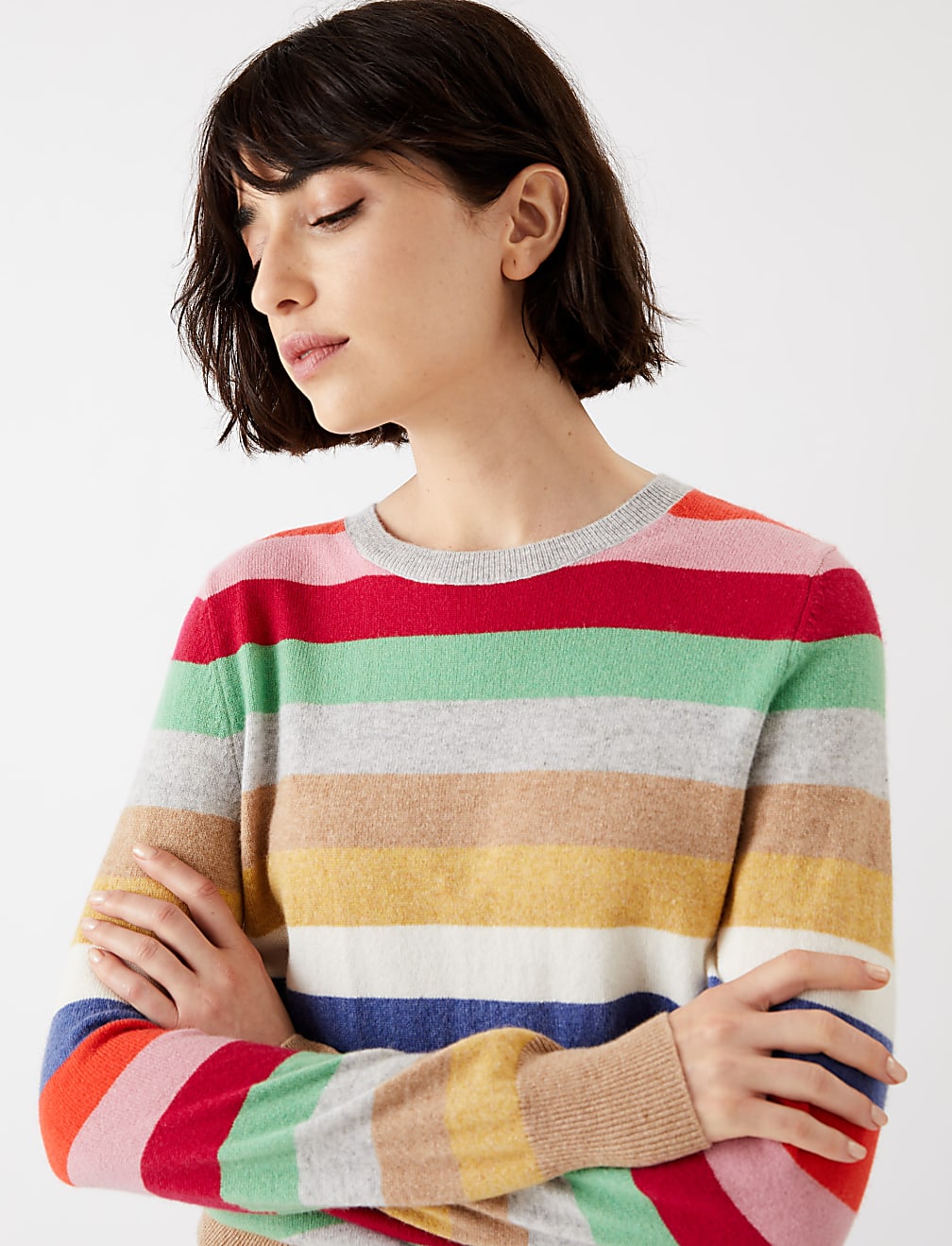 Pure Cashmere Striped Crew Neck Jumper