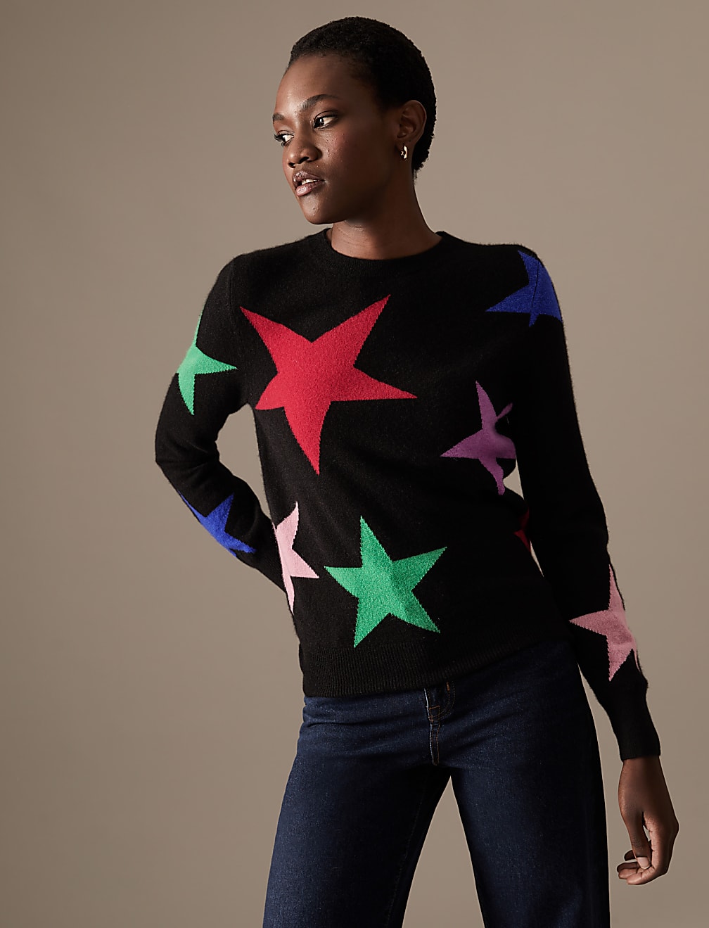 Pure Cashmere Star Crew Neck Jumper