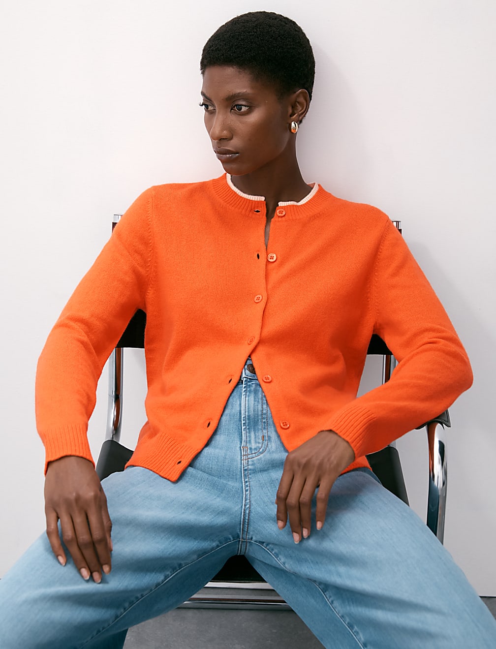 Pure Cashmere Tipped Detail Cardigan