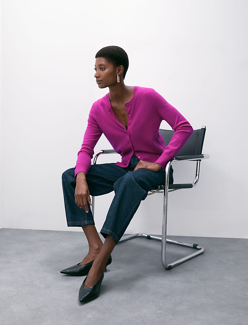 Pure Cashmere Crew Neck Cardigan