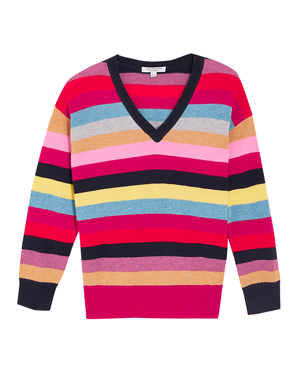 Pure Cashmere Striped V-Neck Jumper