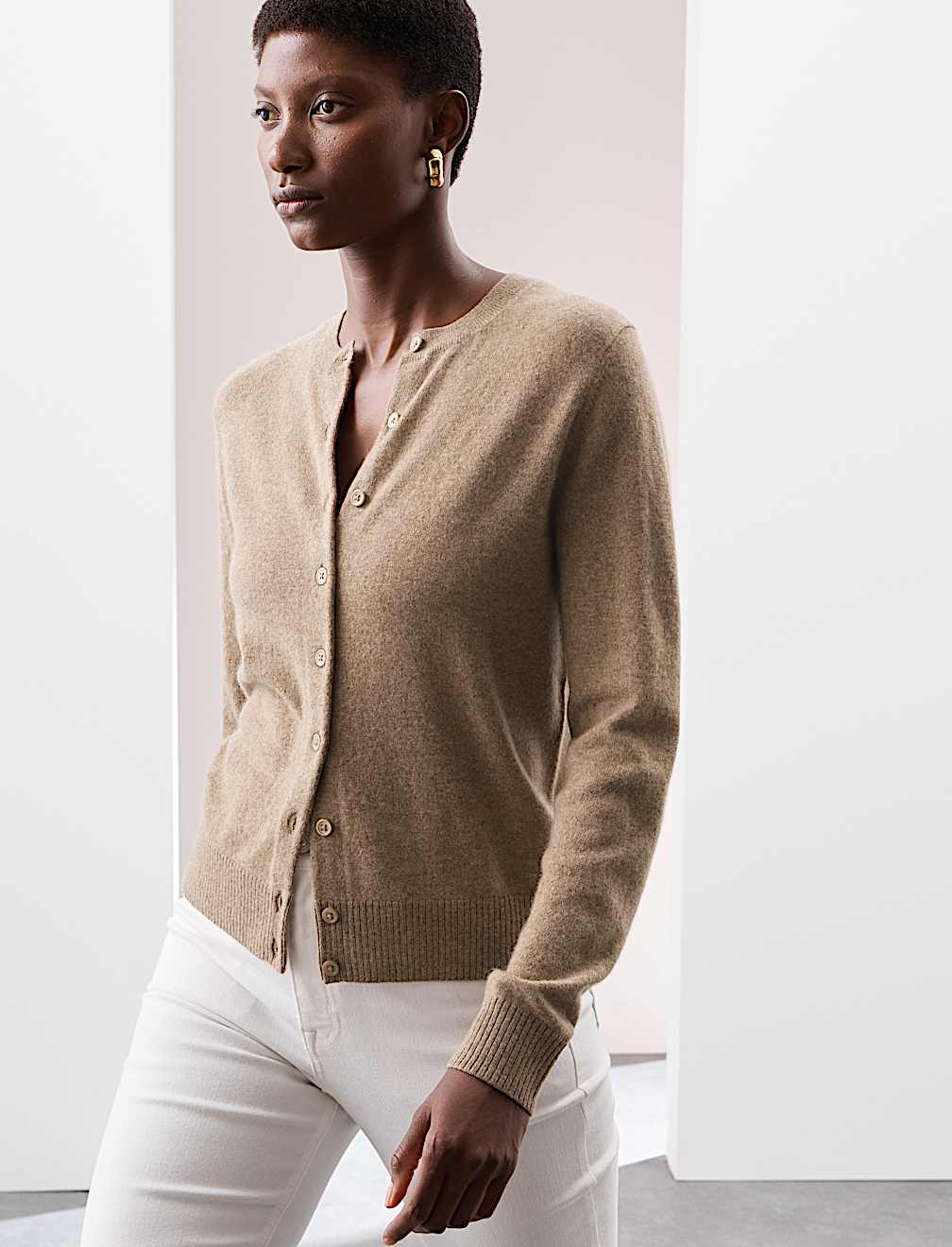 Pure Cashmere Crew Neck Relaxed Cardigan