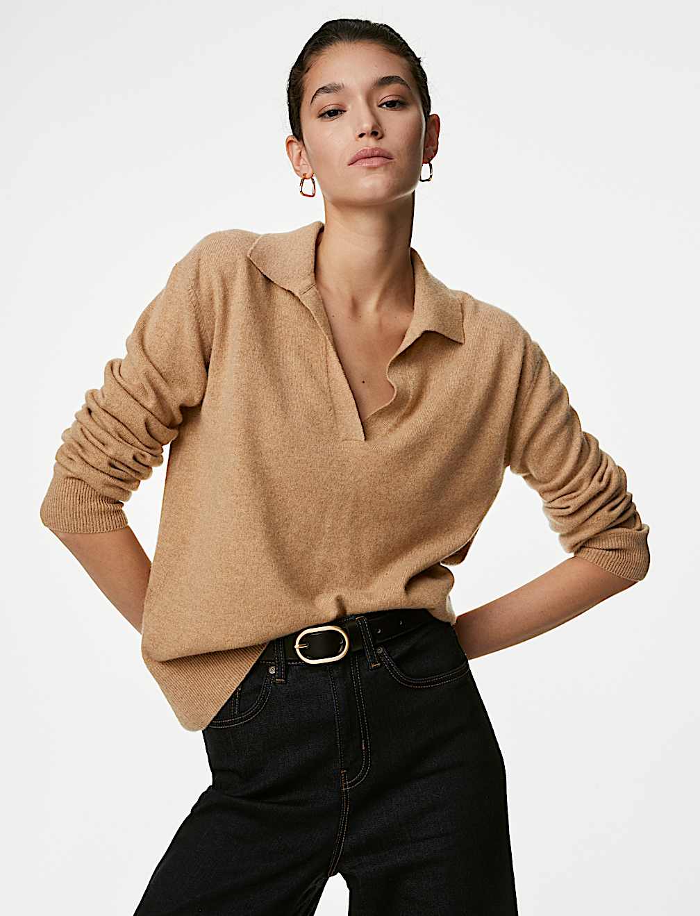 Pure Cashmere Collared Relaxed Jumper
