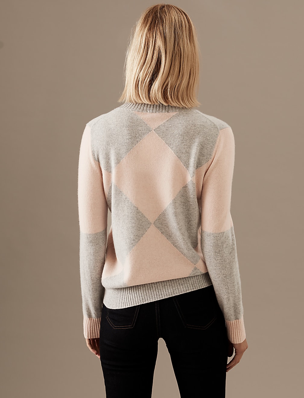 Pure Cashmere Patterned Funnel Neck Jumper