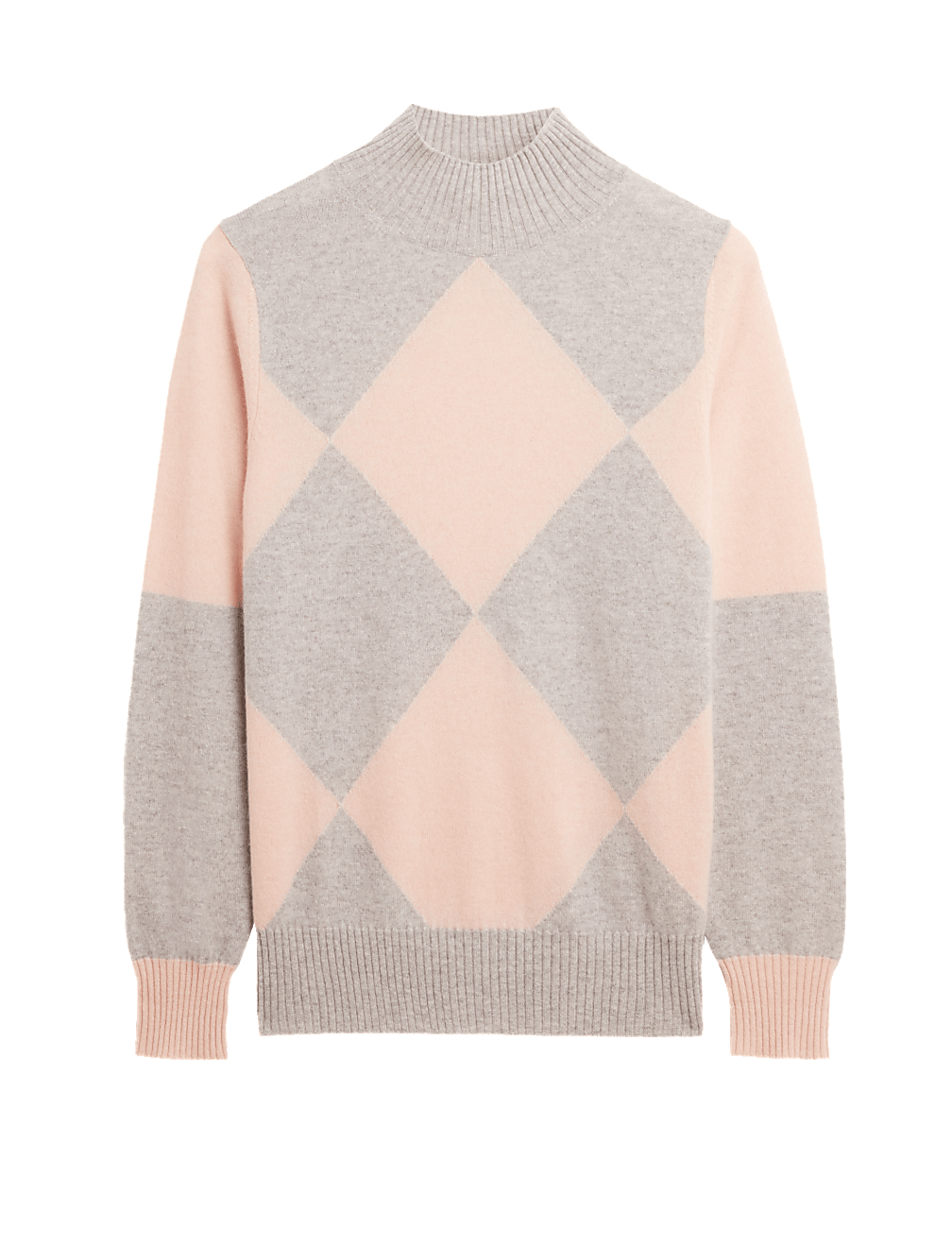 Pure Cashmere Patterned Funnel Neck Jumper