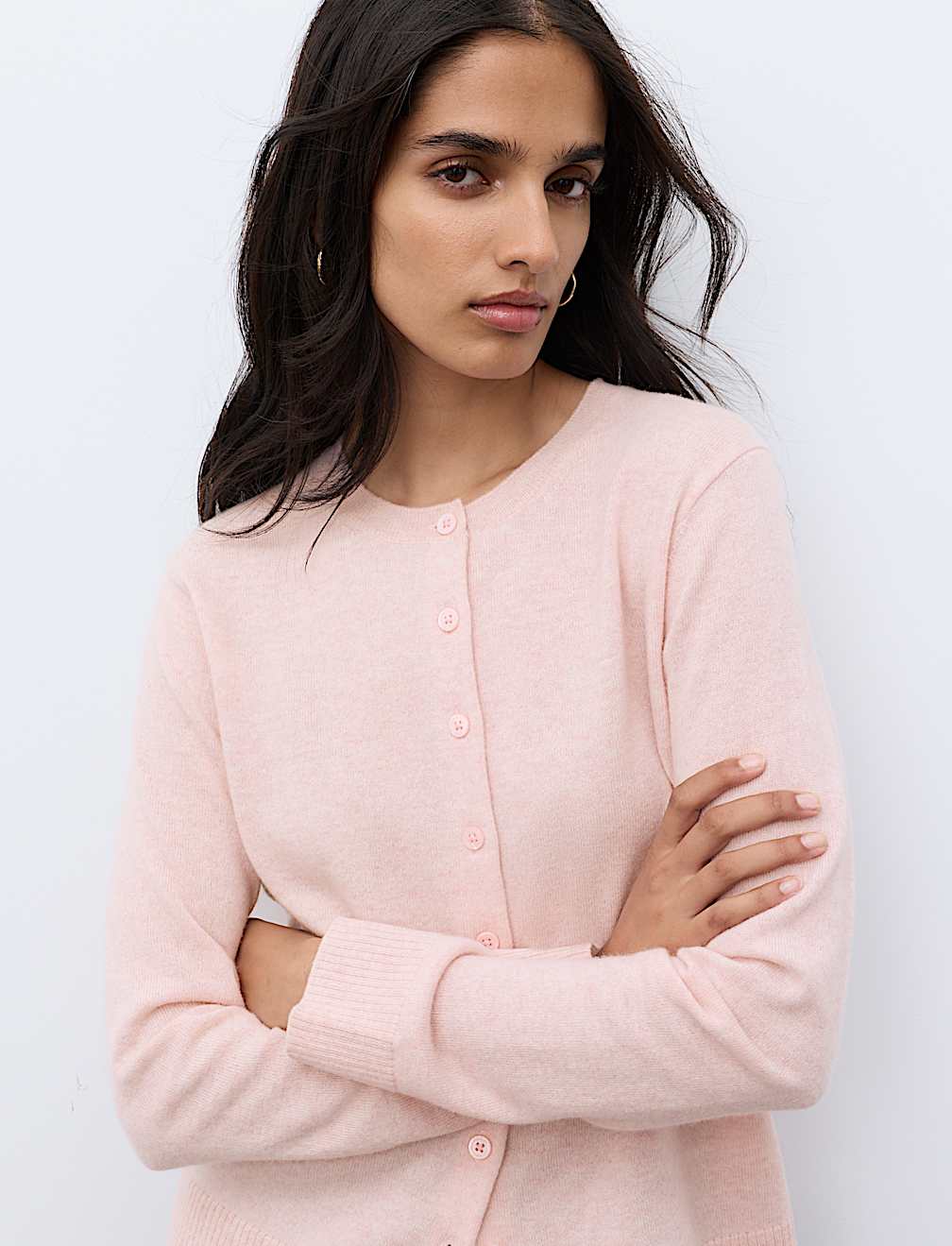 Pure Cashmere Crew Neck Button Front Cardigan