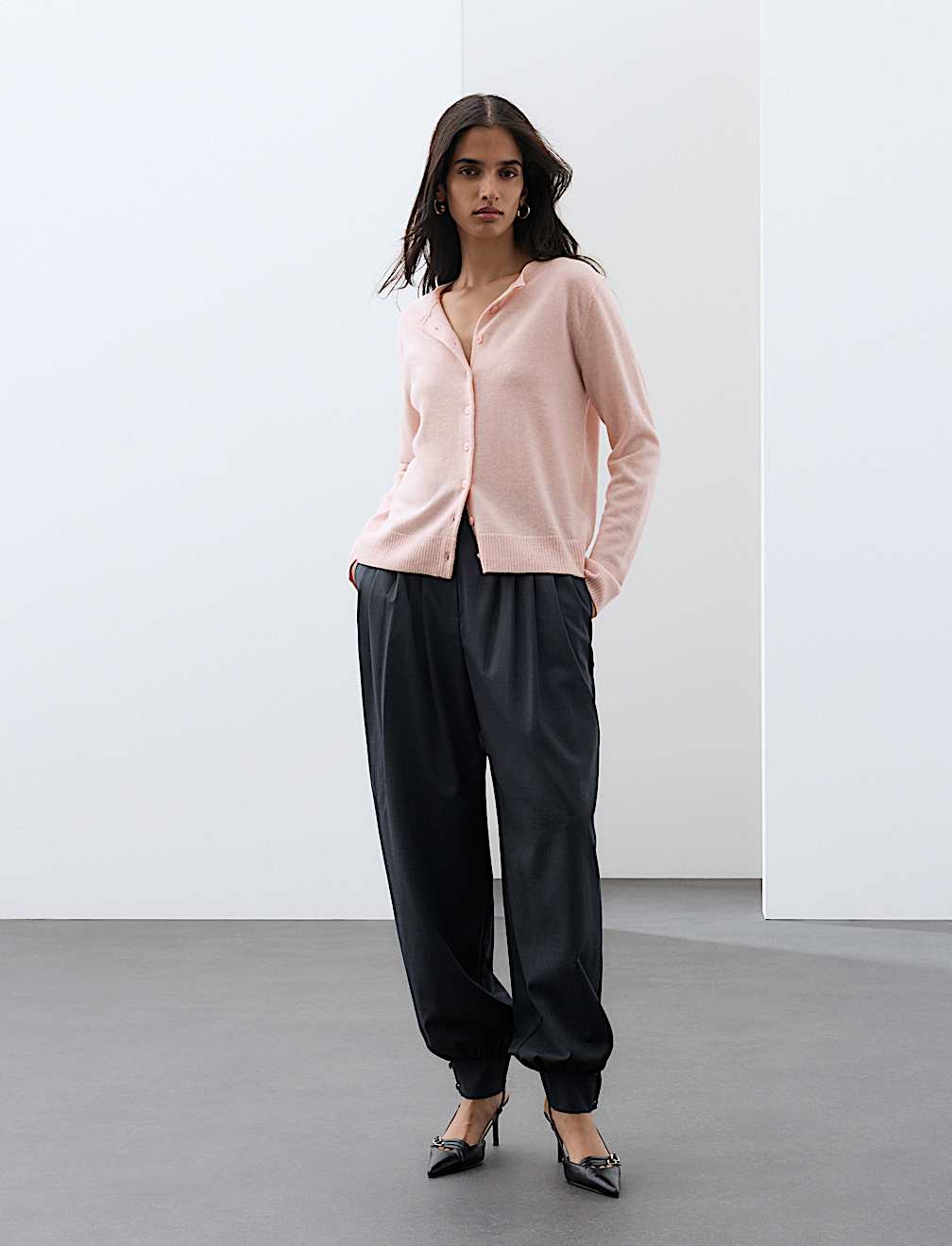Pure Cashmere Crew Neck Button Front Cardigan