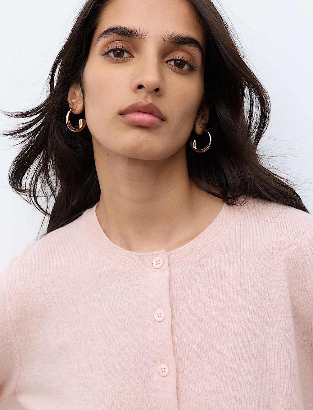 Pure Cashmere Crew Neck Button Front Cardigan