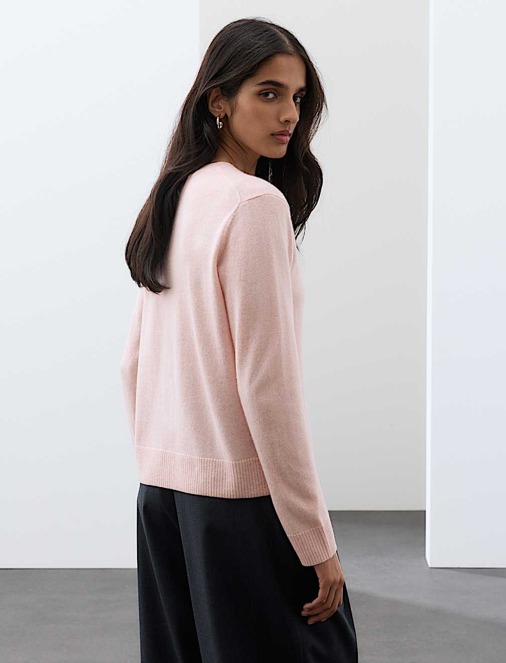 Pure Cashmere Crew Neck Button Front Cardigan