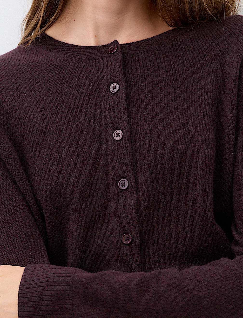Pure Cashmere Crew Neck Button Front Cardigan