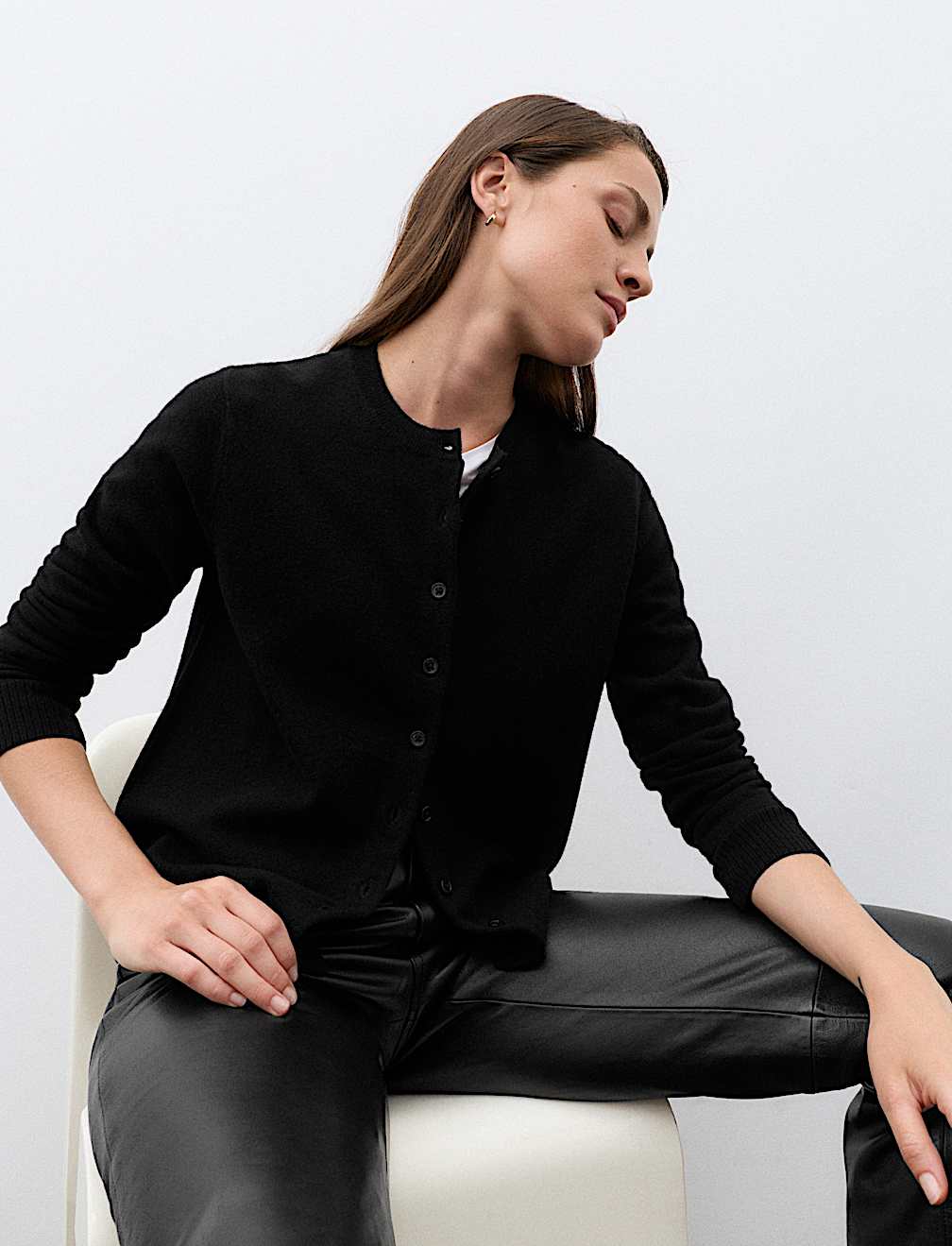 Pure Cashmere Crew Neck Button Front Cardigan