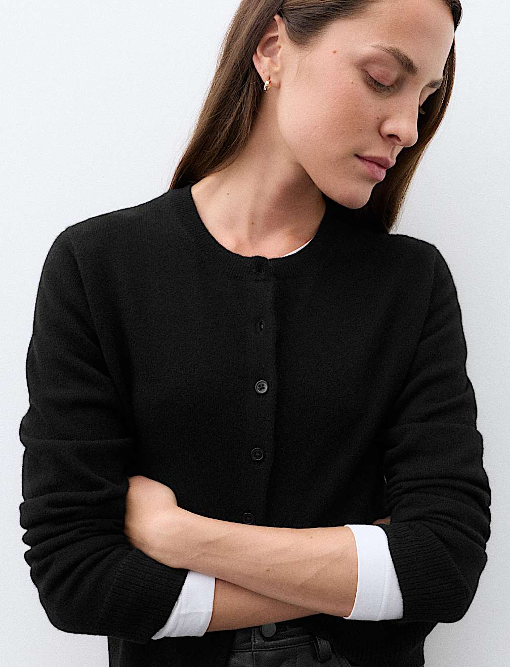 Pure Cashmere Crew Neck Button Front Cardigan