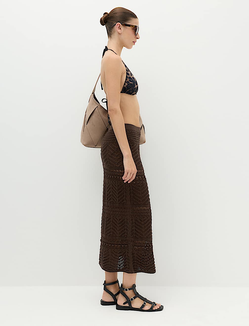 Cotton Rich Pointelle Knitted Maxi Skirt