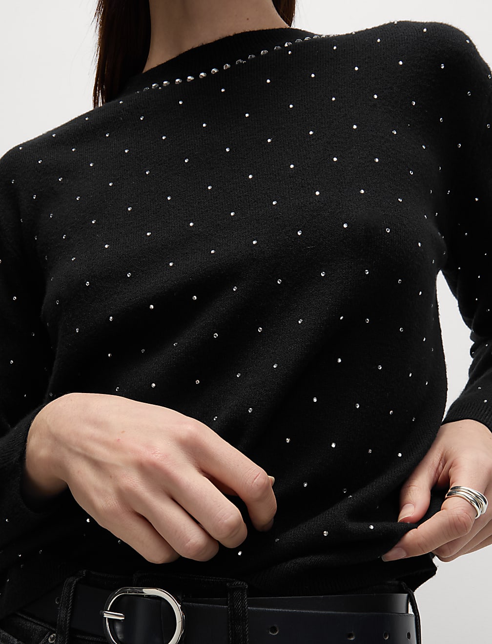Soft Touch Embellished Crew Neck Jumper