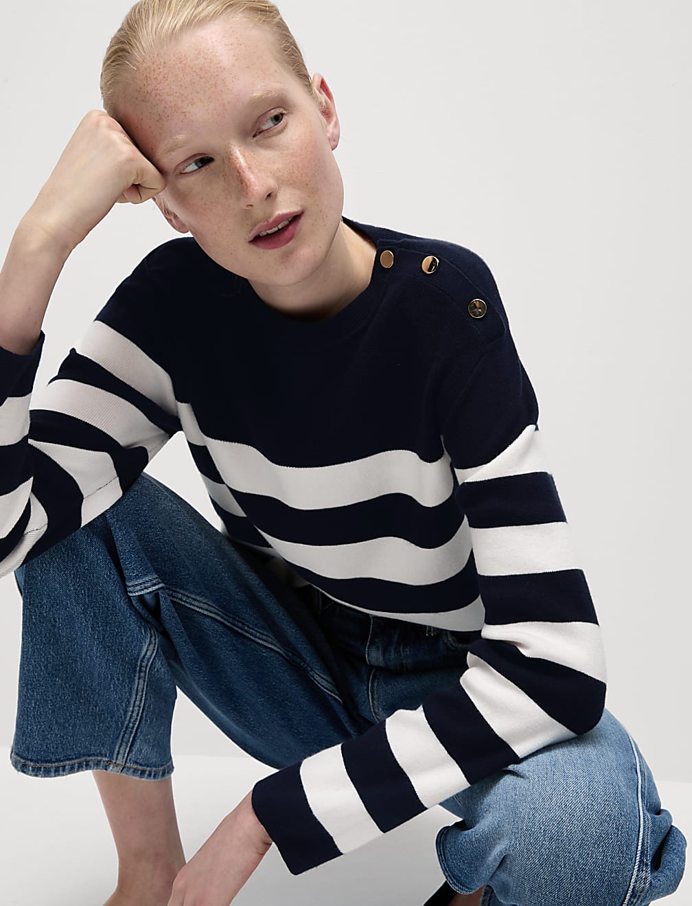 Soft Touch Striped Button Detail Jumper