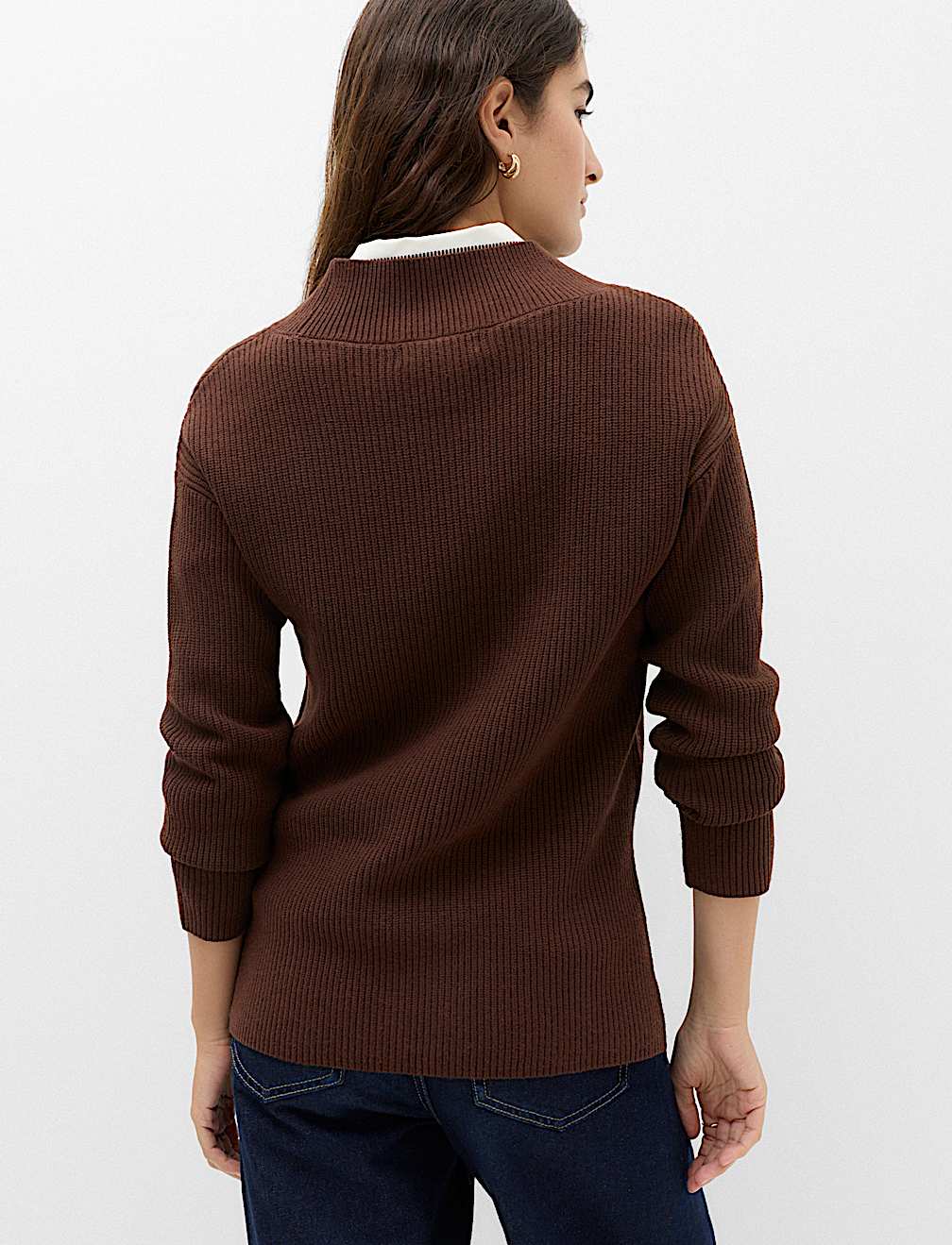 Ribbed V-Neck Longline Jumper