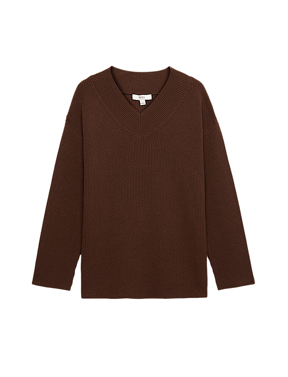 Ribbed V-Neck Longline Jumper