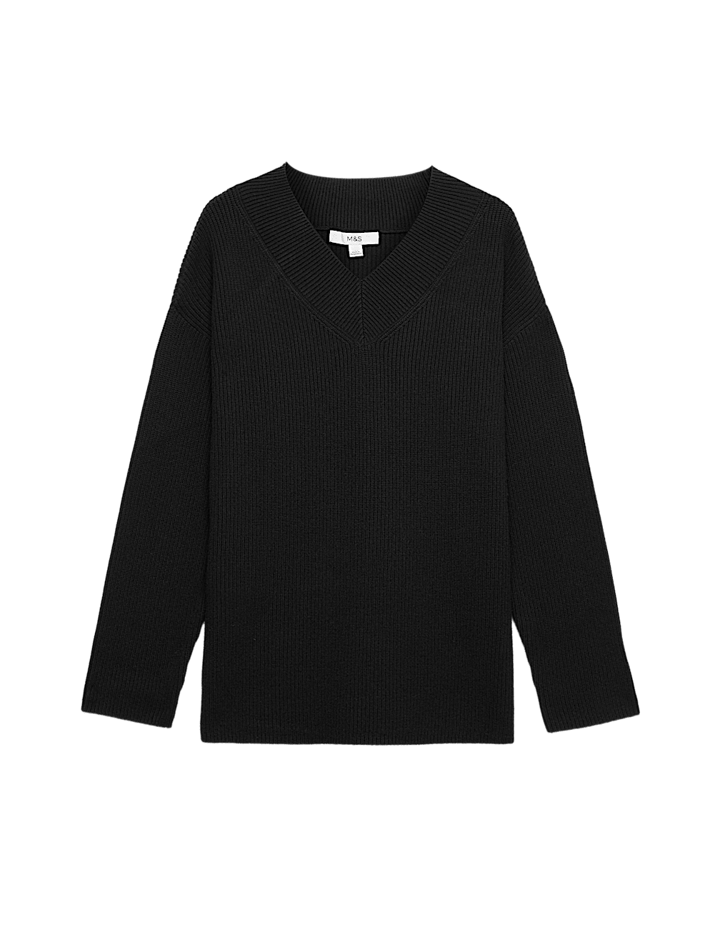 Ribbed V-Neck Longline Jumper