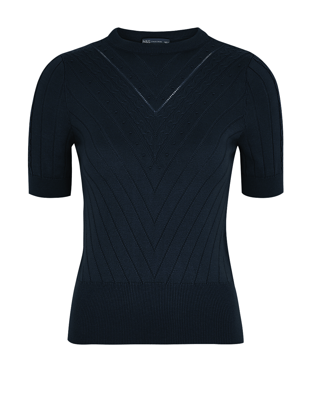 Ribbed Crew Neck Short Sleeve Knitted Top