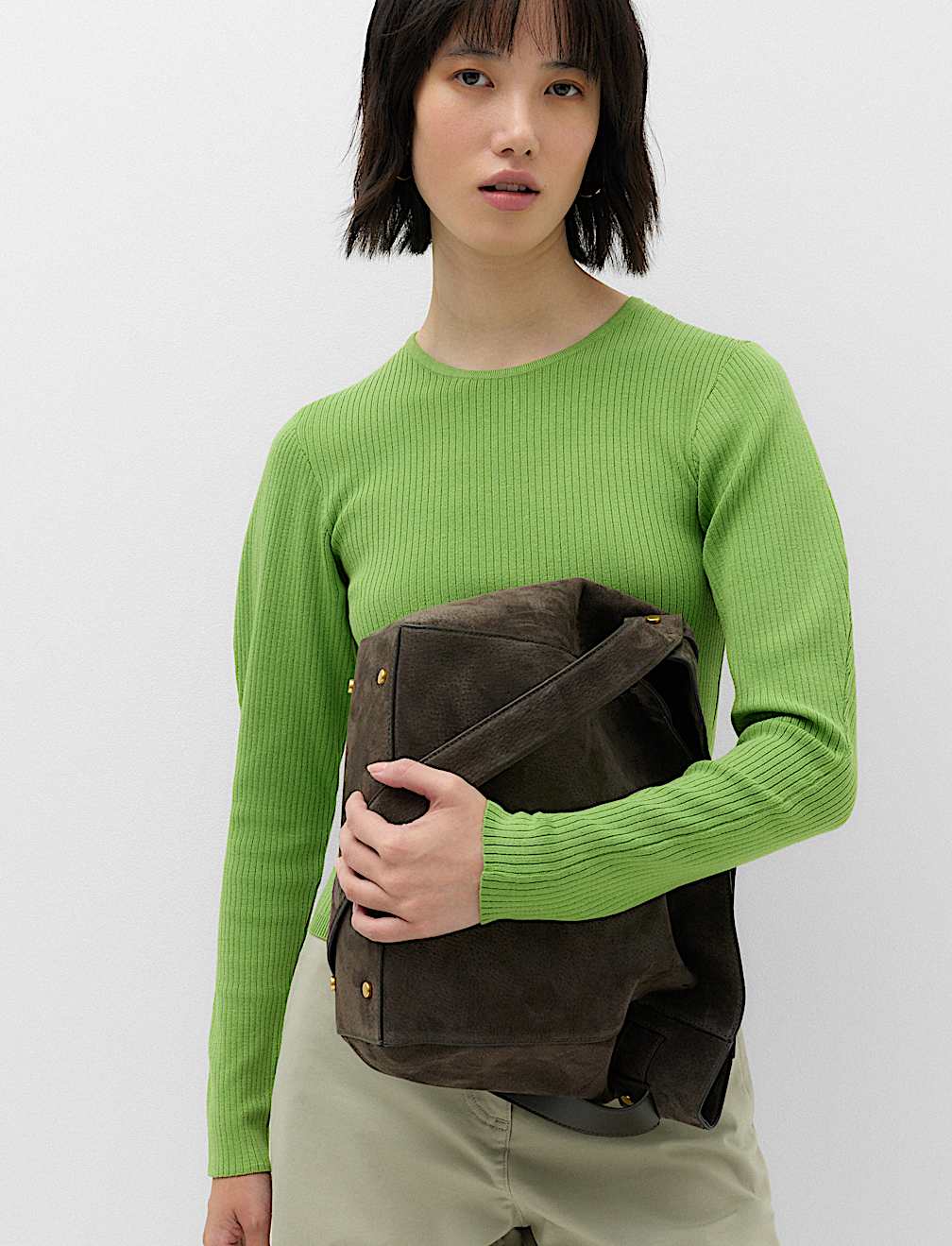 Ribbed Crew Neck Fitted Knitted Top