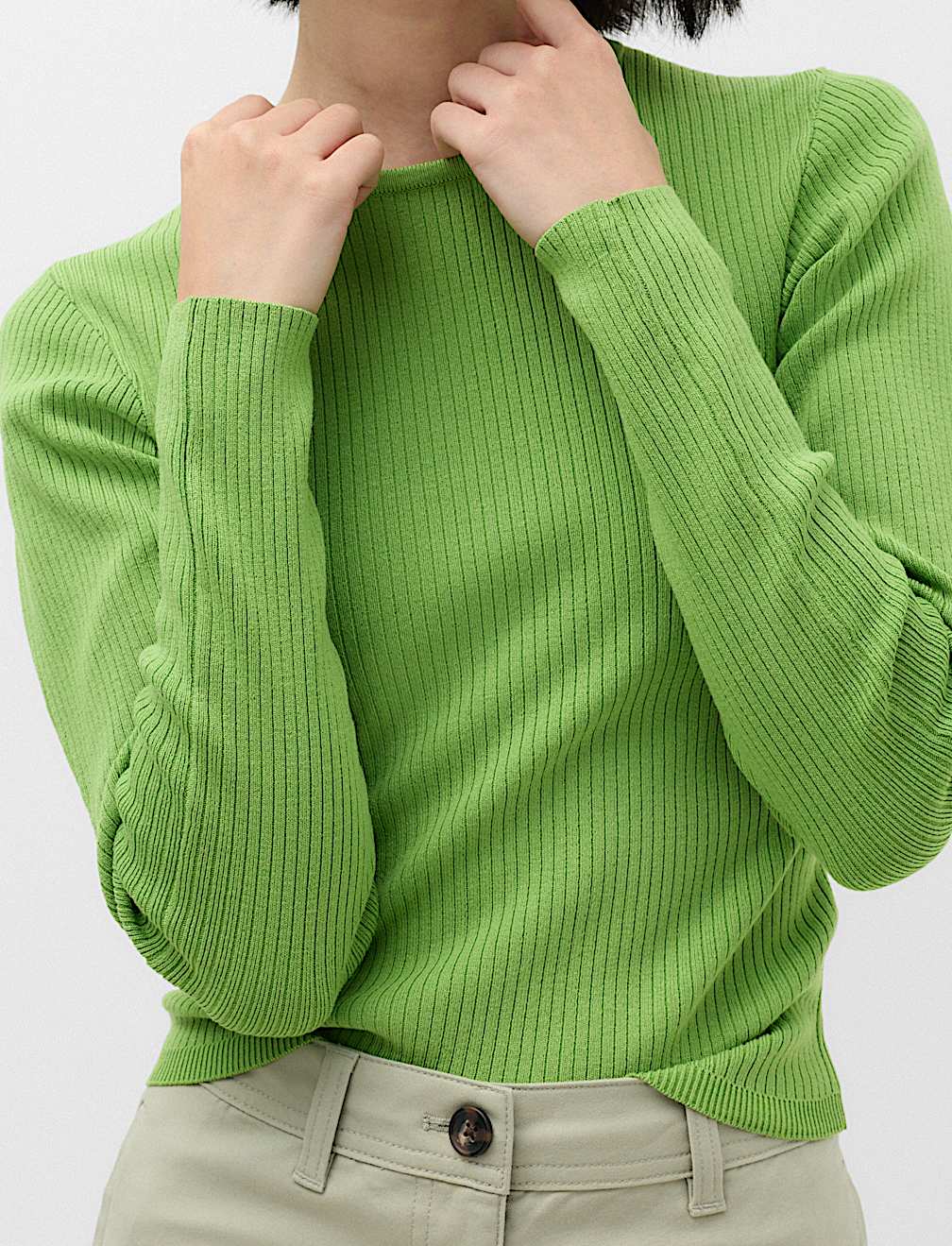 Ribbed Crew Neck Fitted Knitted Top