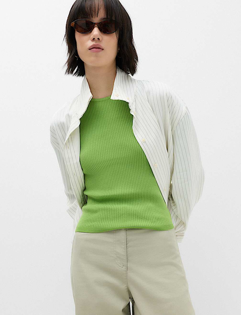 Ribbed Crew Neck Fitted Knitted Top