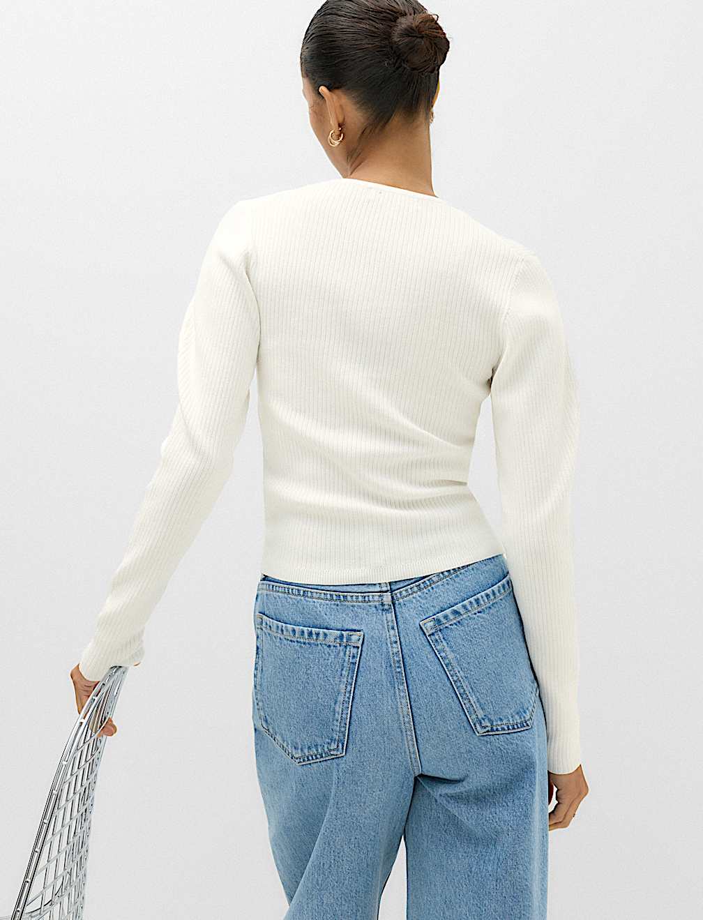 Ribbed Crew Neck Fitted Knitted Top