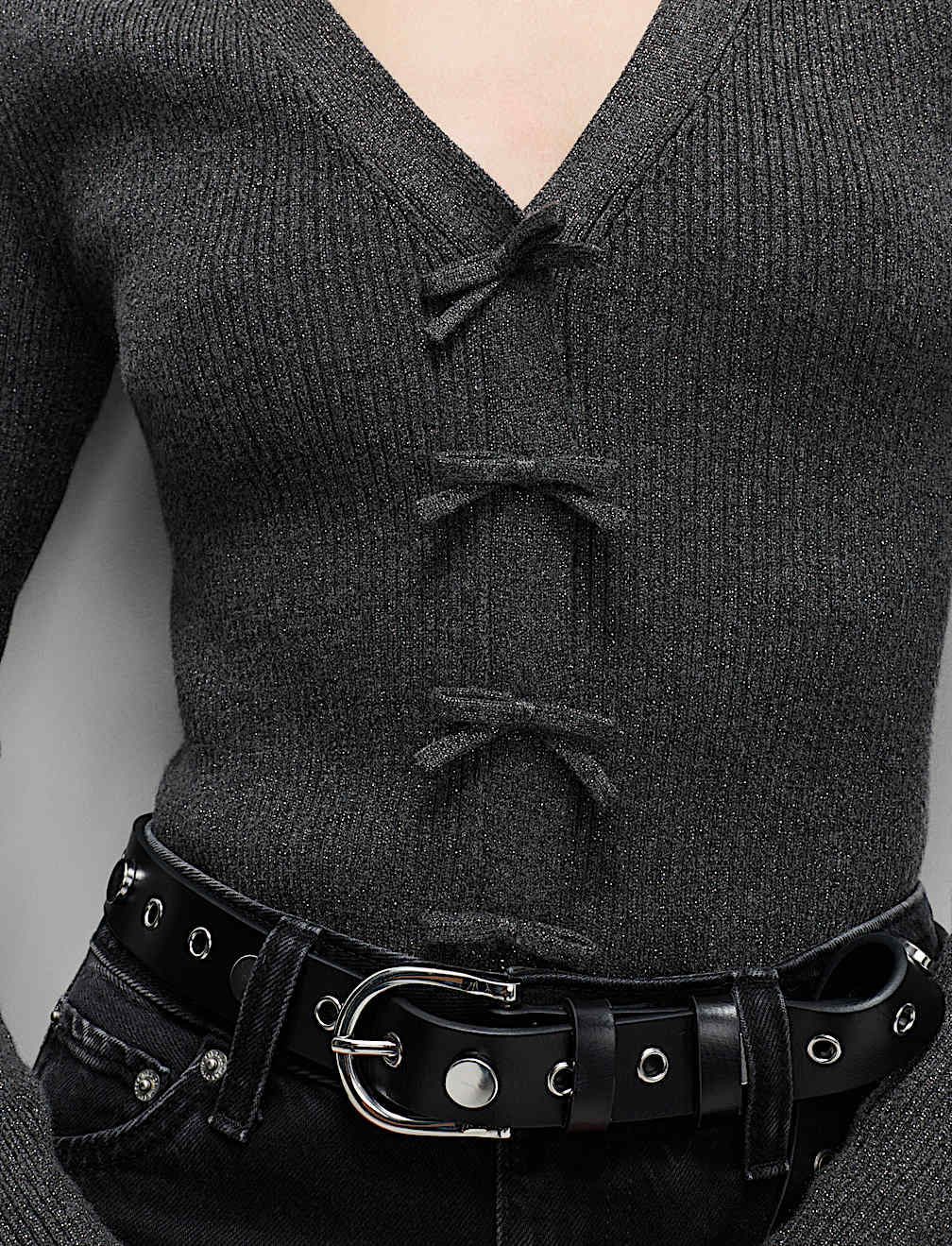 Sparkly V-Neck Bow Detail Cardigan