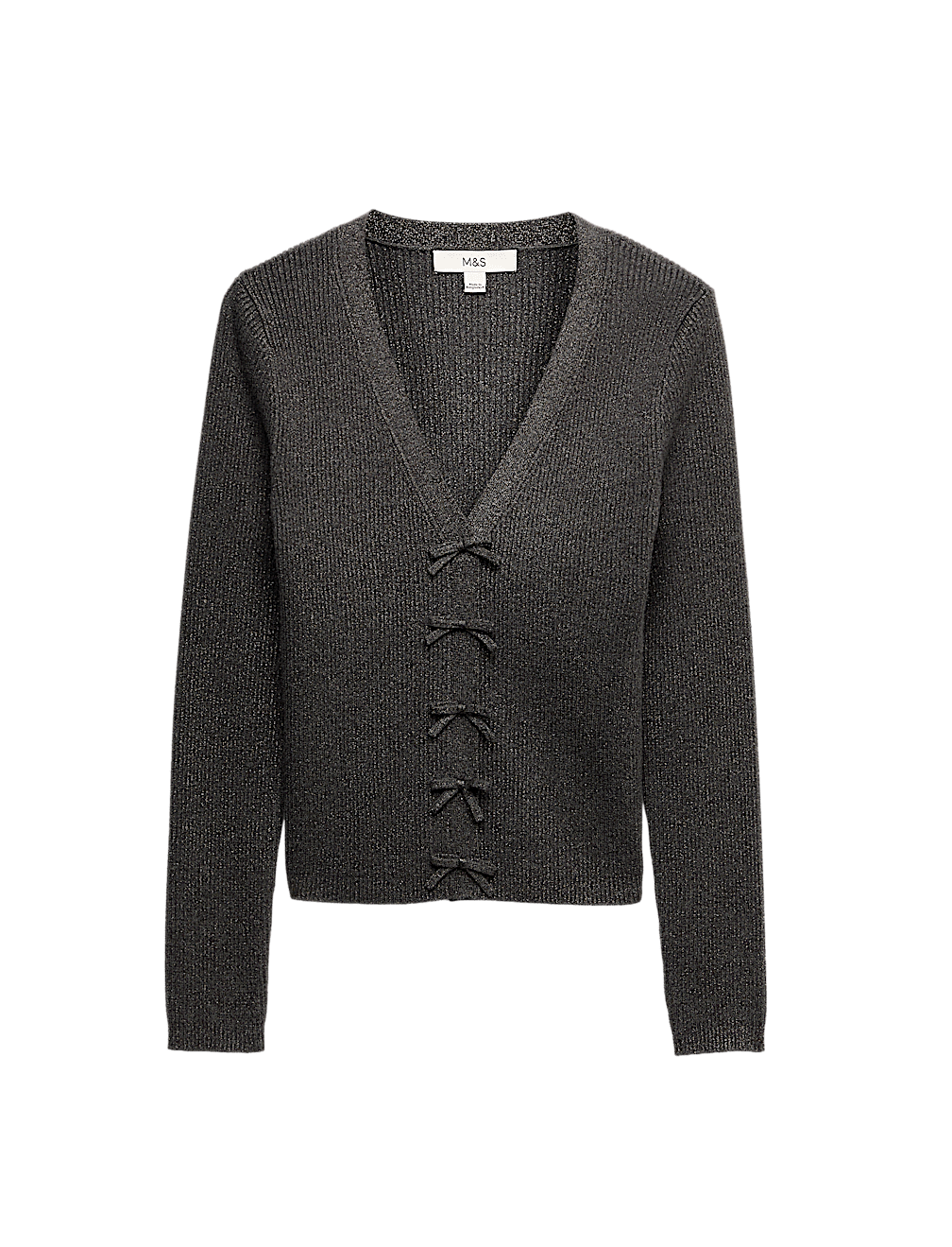 Sparkly V-Neck Bow Detail Cardigan