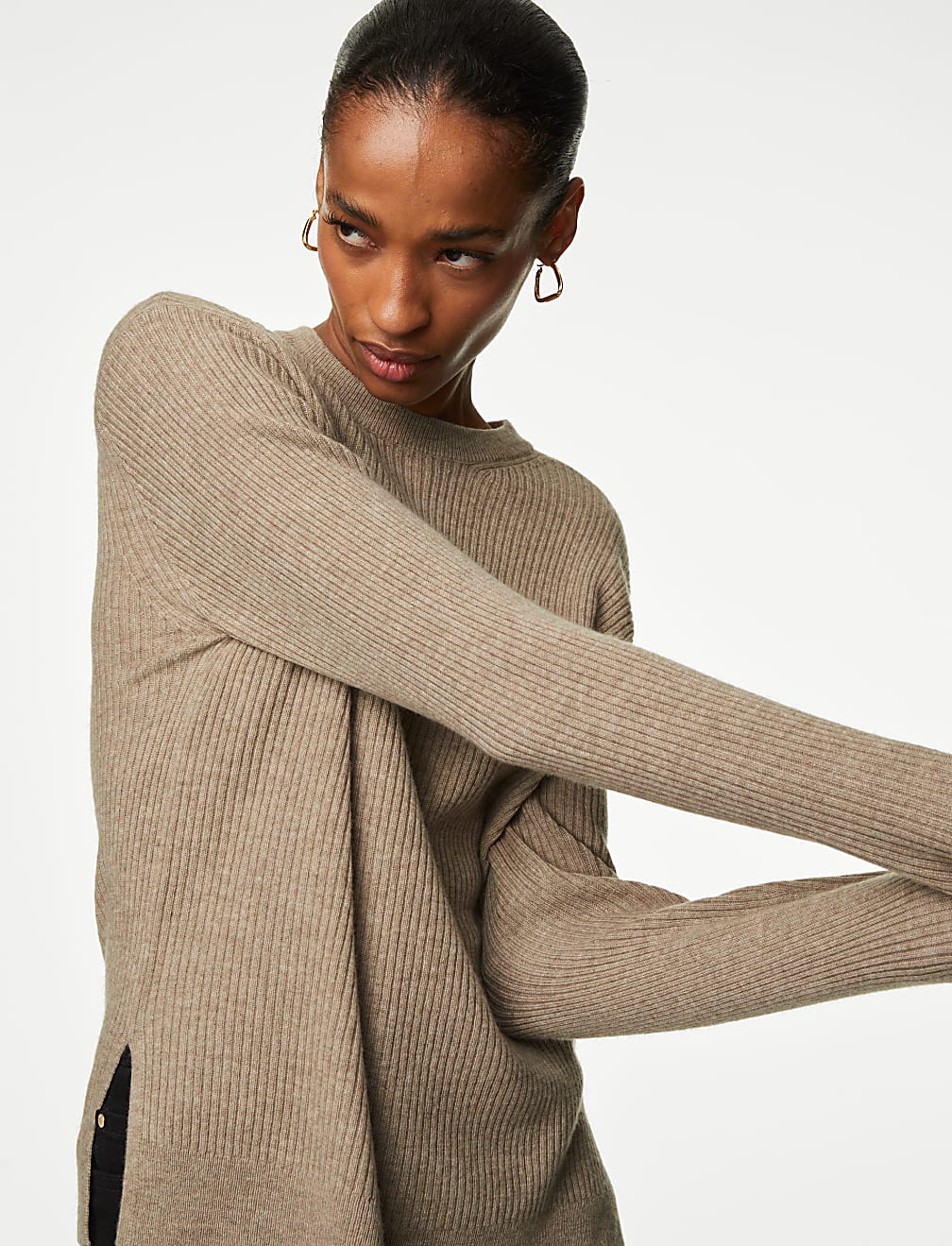 Merino Wool With Cashmere Ribbed Jumper