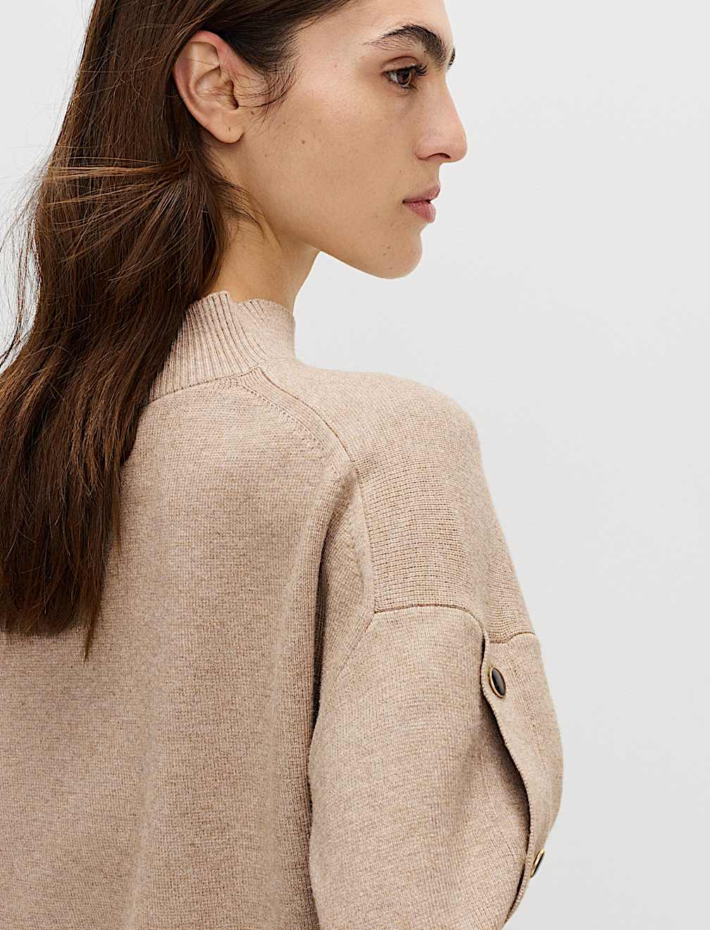 Soft Touch Funnel Neck Button Detail Jumper