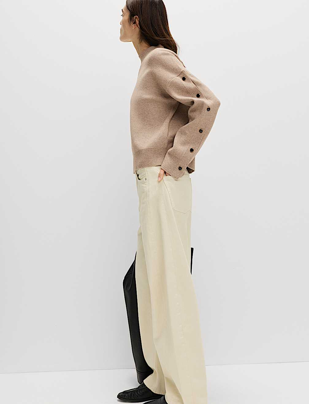 Soft Touch Funnel Neck Button Detail Jumper