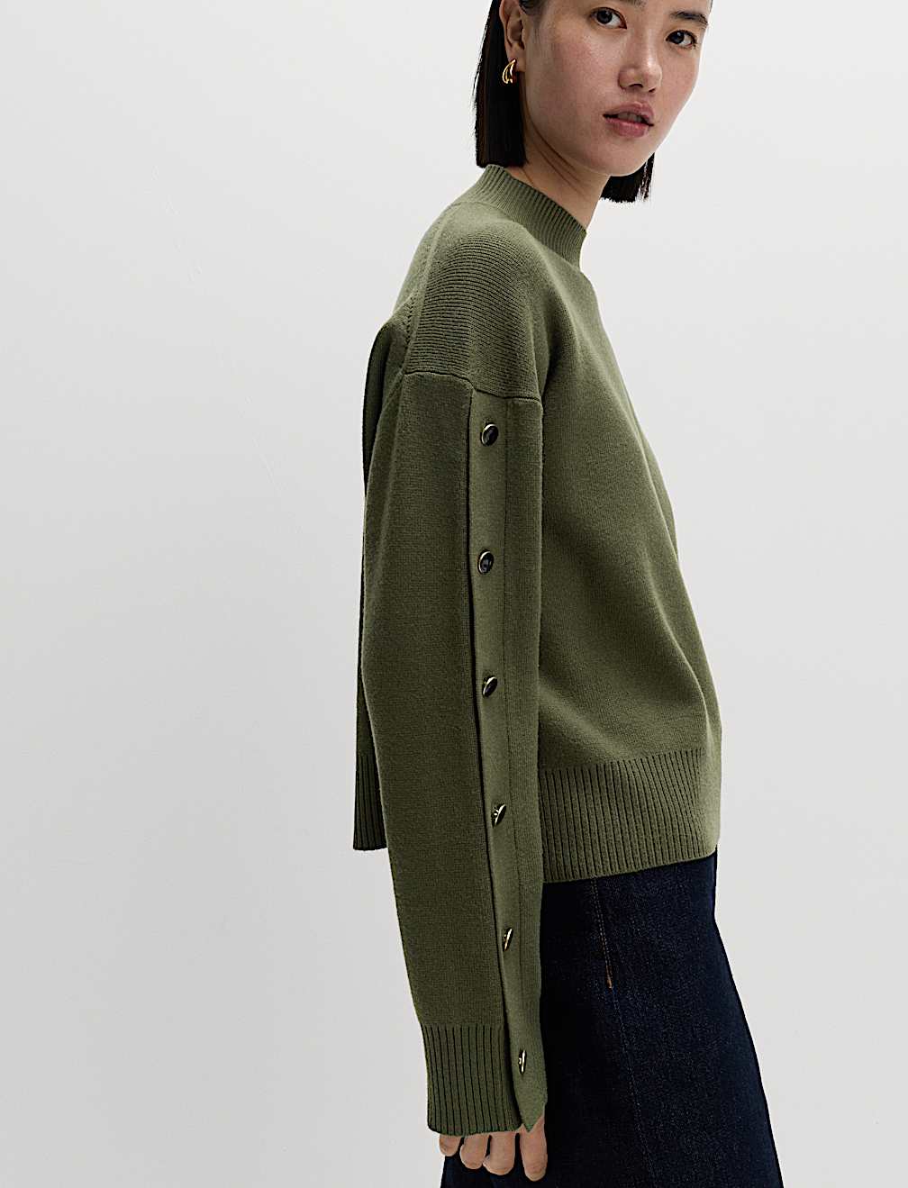 Soft Touch Funnel Neck Button Detail Jumper