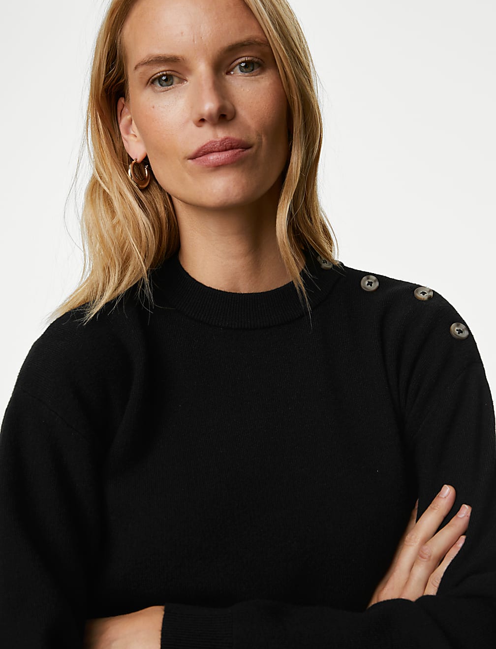 Soft Touch Crew Neck Button Detail Jumper