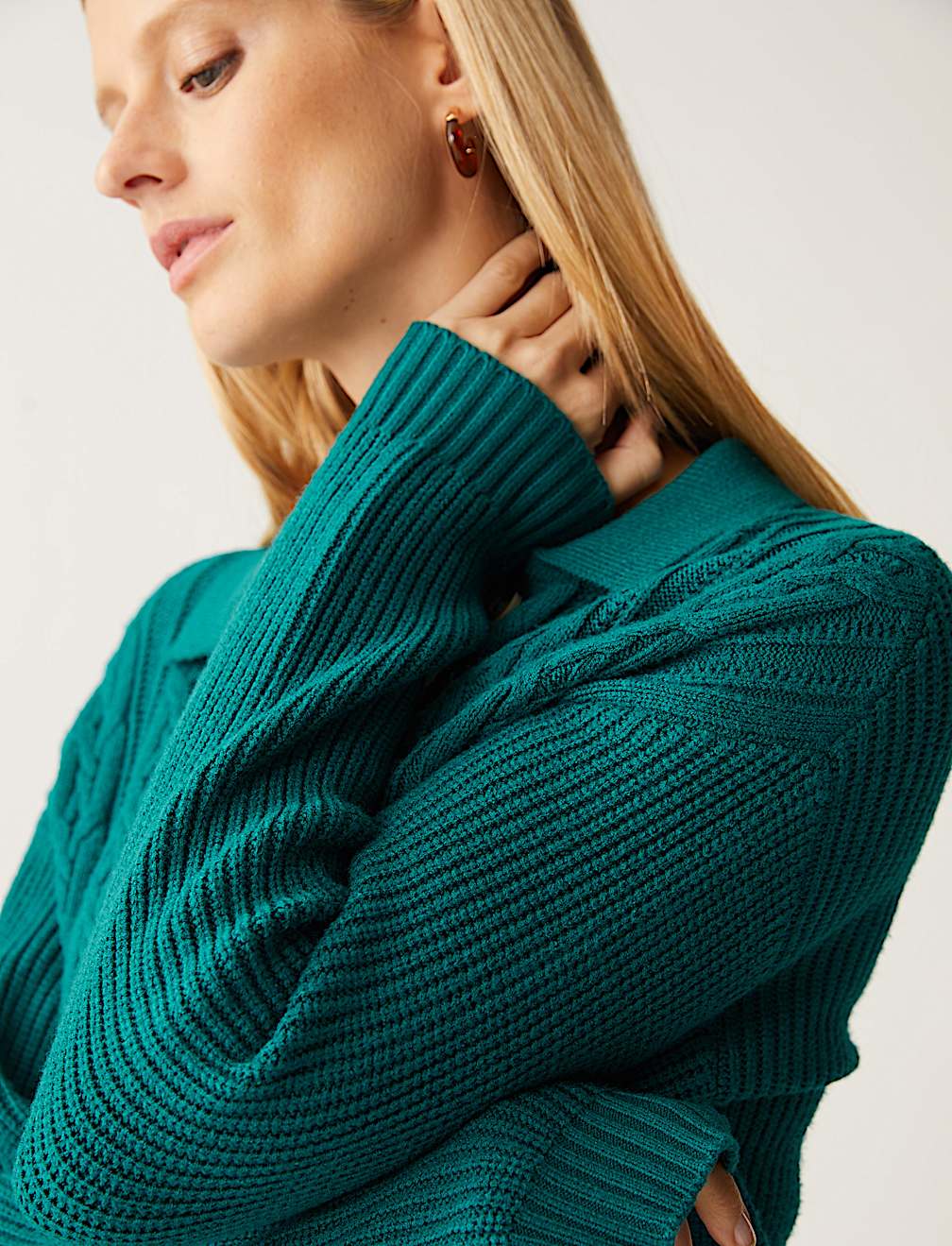 Soft Touch Cable Knit Collared Cardigan