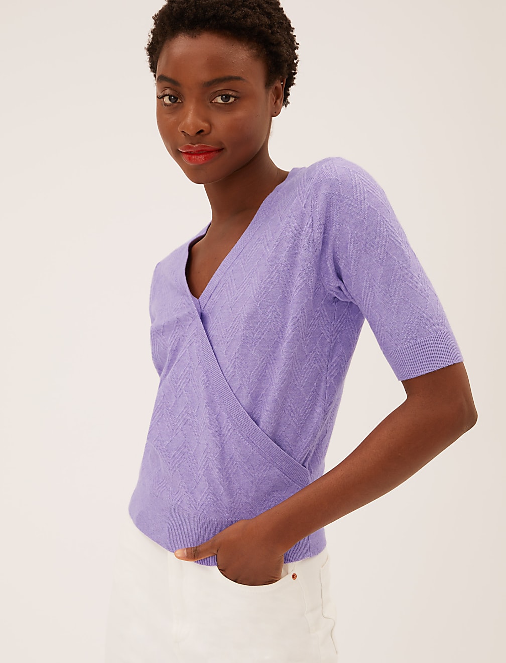 Soft Touch Textured V-Neck Knitted Top