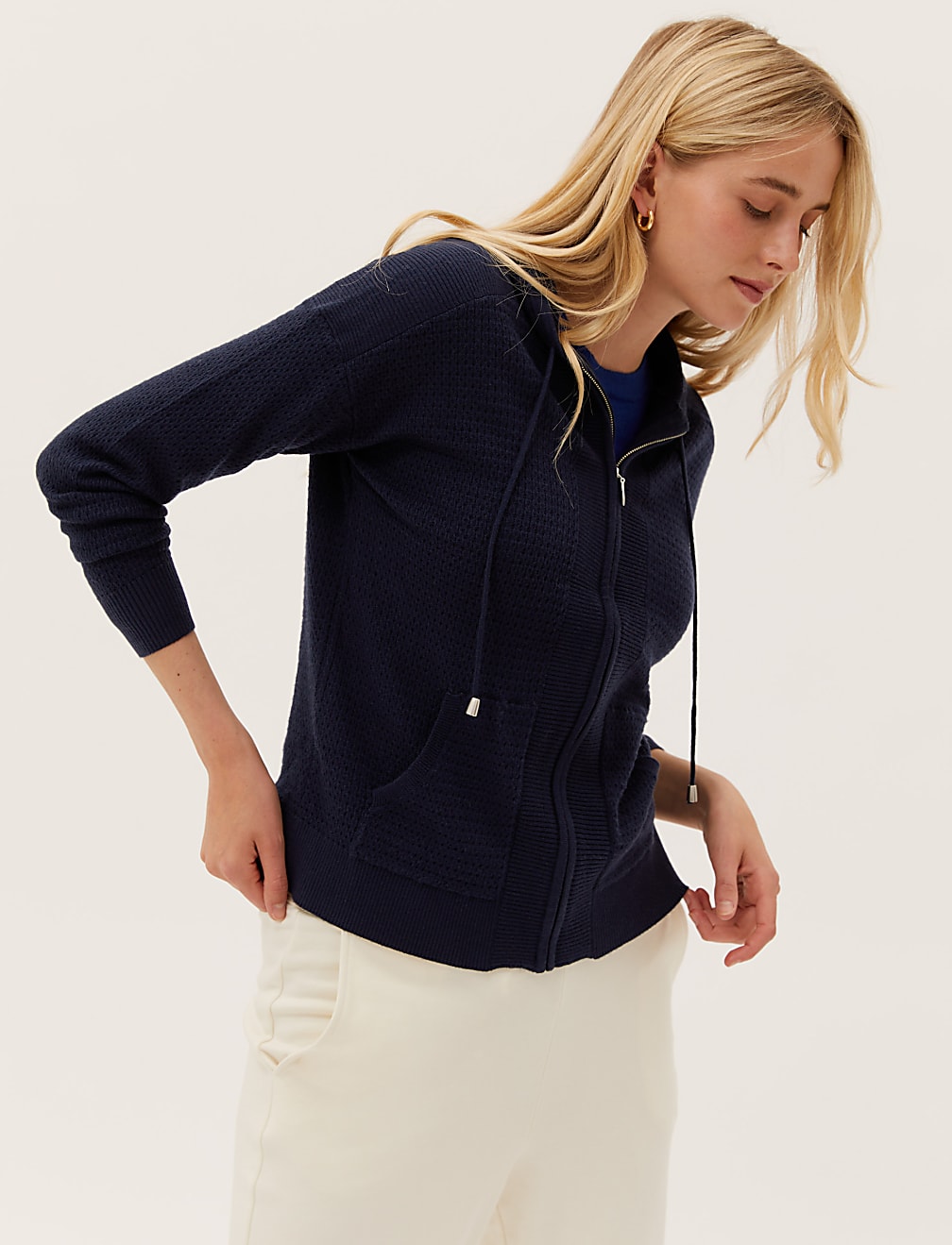 Soft Touch Textured Relaxed Zip Up Hoodie