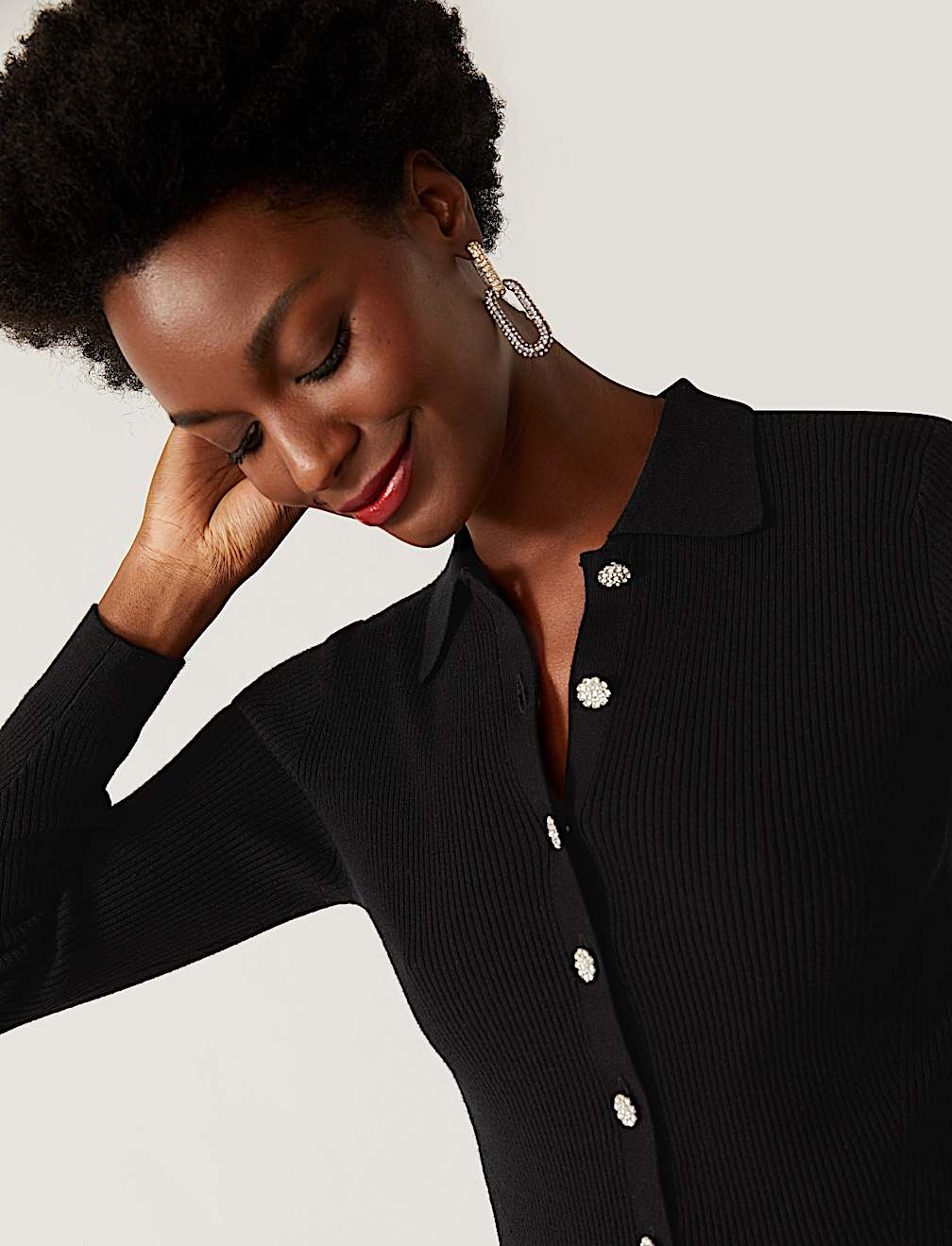 Ribbed Collared Cardigan
