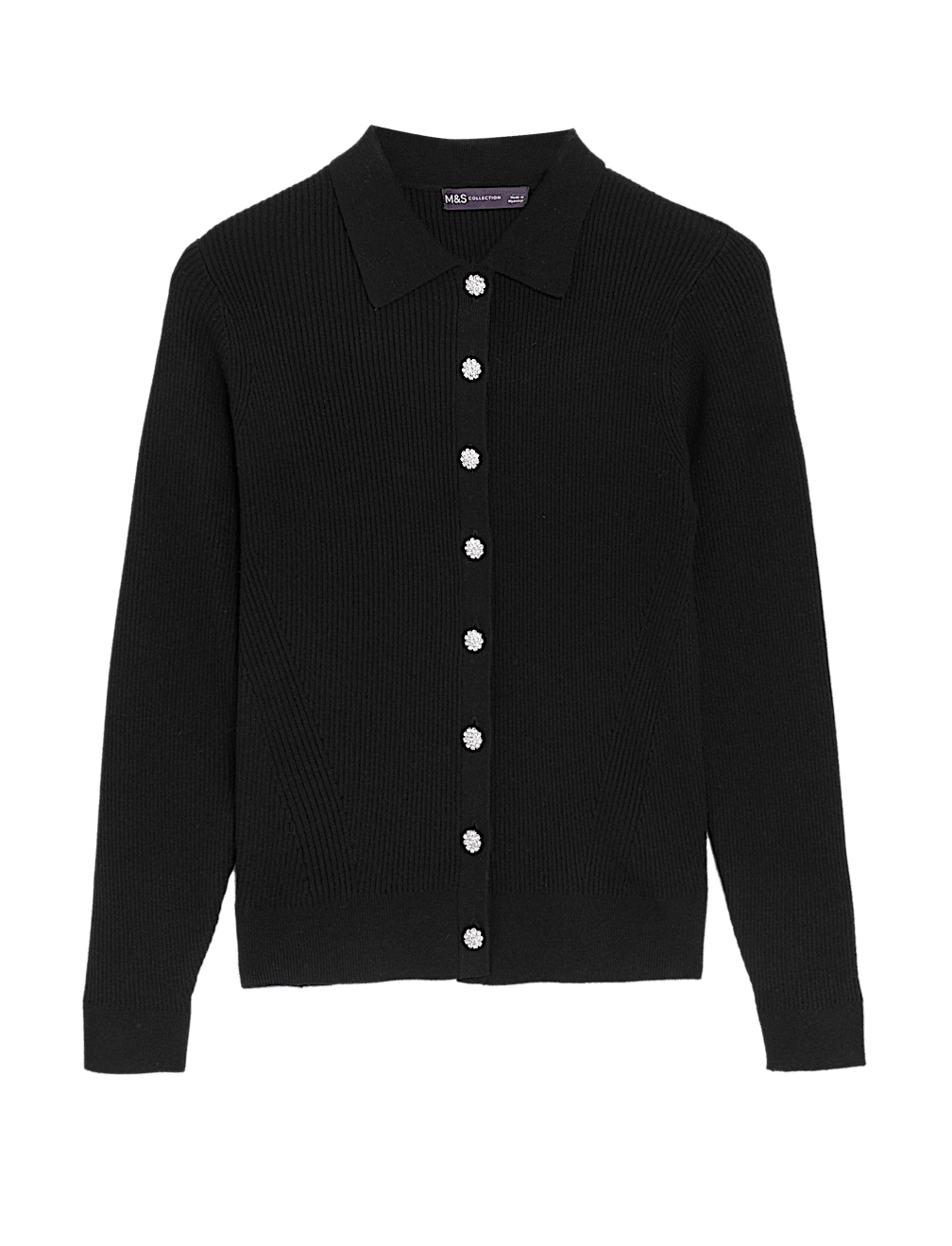 Ribbed Collared Cardigan