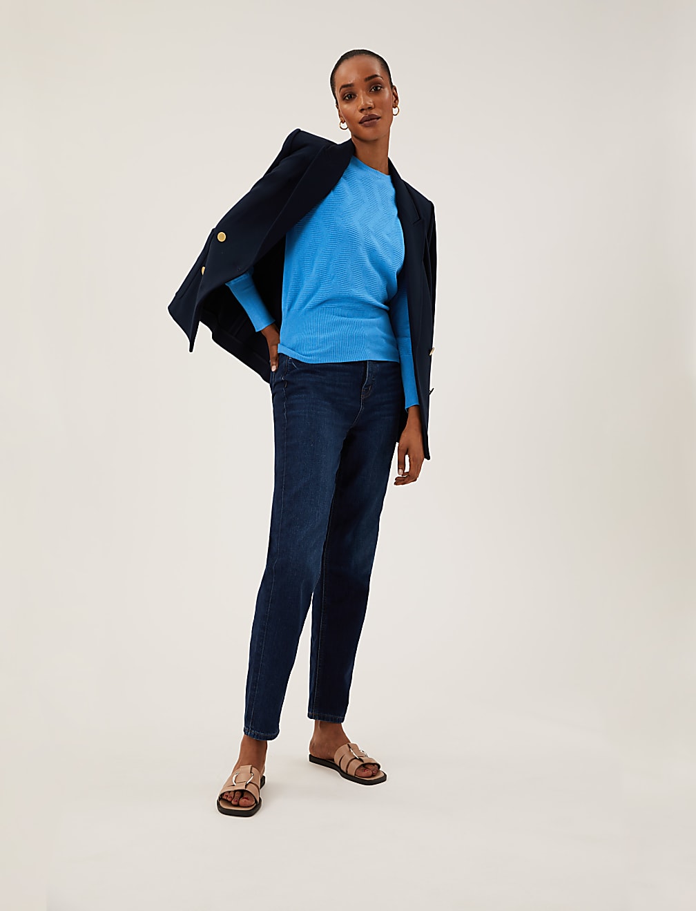 Textured Crew Neck Blouson Sleeve Jumper