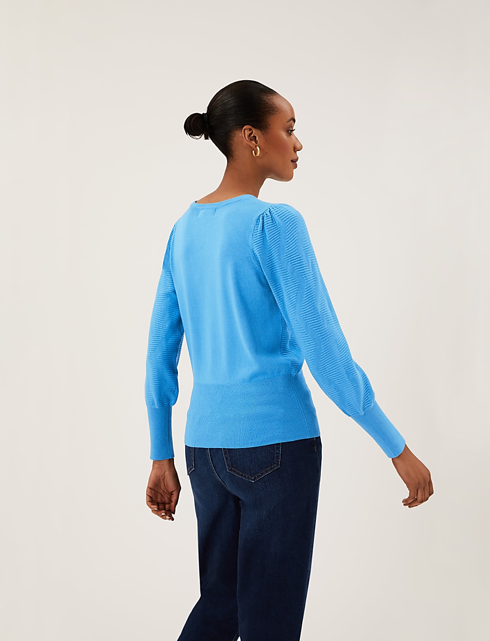 Textured Crew Neck Blouson Sleeve Jumper