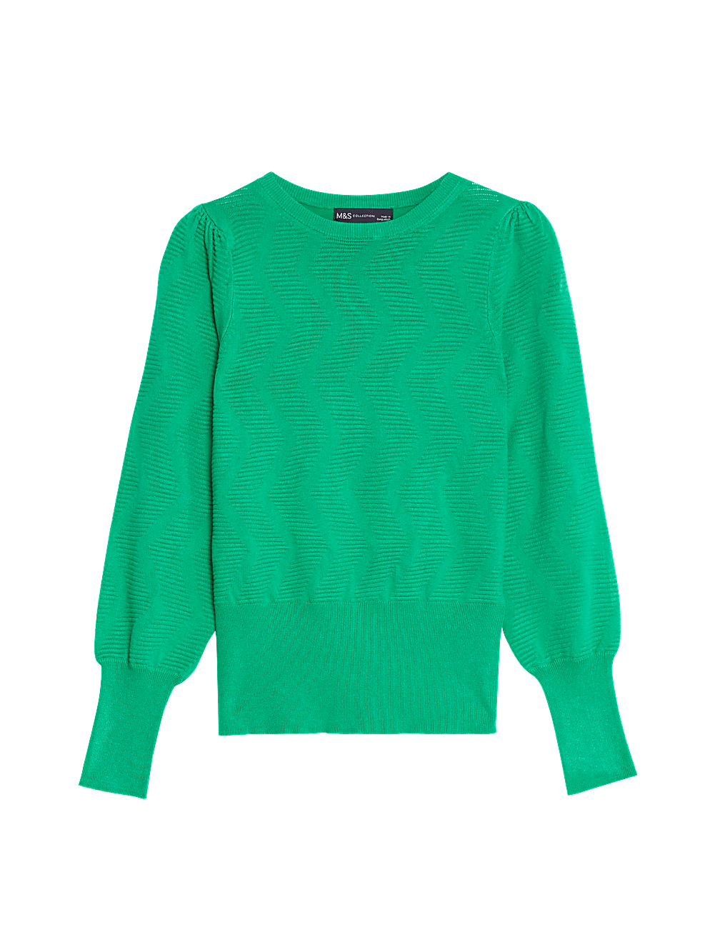 Textured Crew Neck Blouson Sleeve Jumper