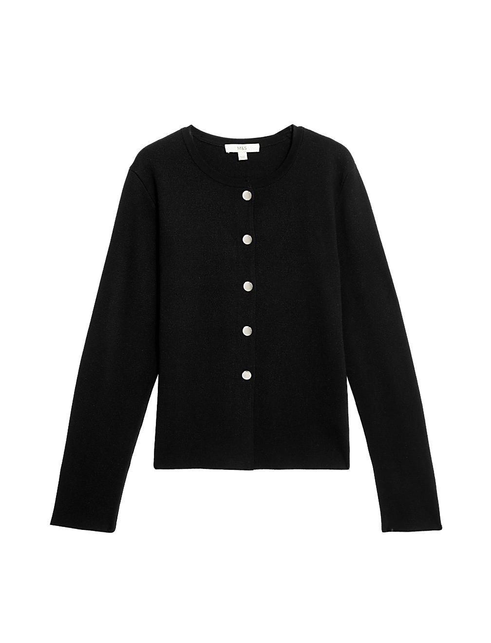 Textured Crew Neck Button Front Cardigan