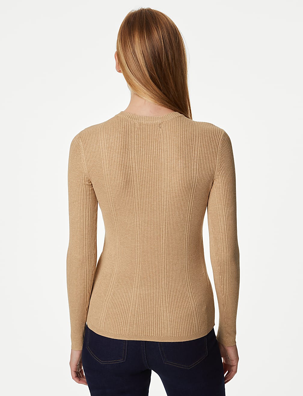 Ribbed Crew Neck Fitted Knitted Top